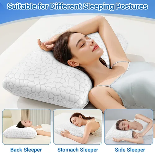 Vista 4 de Almohadas de espuma viscoelástica, almohada de cama para dormir de lado, espalda y boca abajo, almohada cervical para dormir con funda extraíble