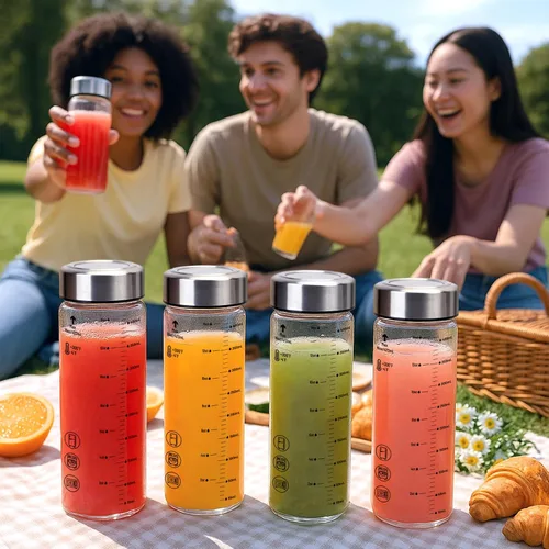 Vista 7 de Luxfuel Botellas de jugo de vidrio de 12 onzas con tapas, paquete de 4