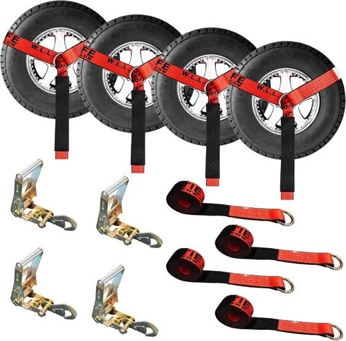 Vista 16 de Mega Cargo Control Correas de Amarre para Automóvil, Paquete de 4 Hebillas de Cola de Cadena de Trinquete G70, Estilo Lazo para Remolques