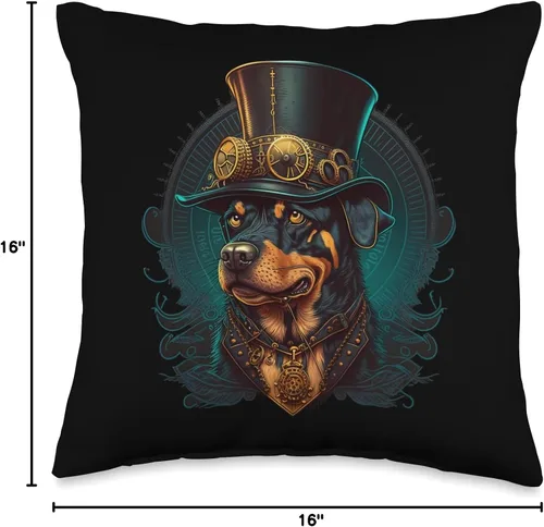 Vista 4 de Rottweiler lover apparel for Rottweiler owner Steampunk Rottweiler - Almohada de 16 x 16 pulgadas, multicolor