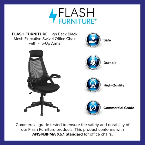 Vista 6 de Flash Furniture Ivan - Silla de oficina giratoria ejecutiva de malla negra con brazos abatibles