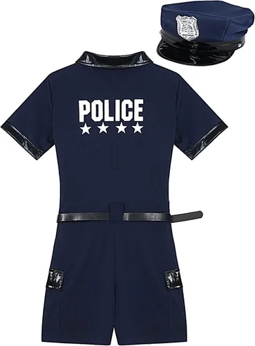 Vista 5 de Uniforme de policía de policía para mujer, disfraz de Halloween con cinturón, bolso, sombrero, puños