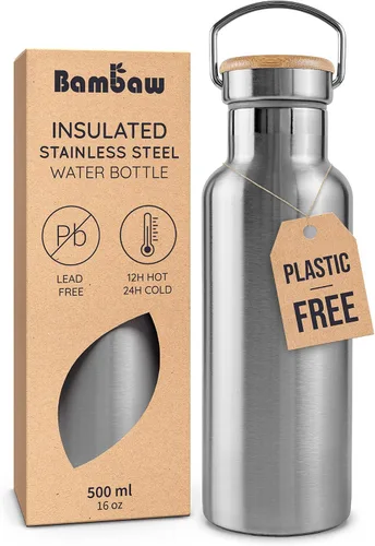 Vista 43 de Bambaw Botella de agua de acero inoxidable de 12 onzas, azul Egeo, 350 ml, de doble pared aislada, a prueba de fugas, apta para lavavajillas, sin