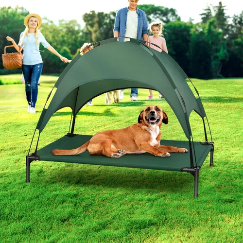 Vista 6 de Heeyoo Cama elevada para perros con toldo, cuna portátil para perros con tienda de campaña de sombra extraíble, cuna elevada para mascotas al aire