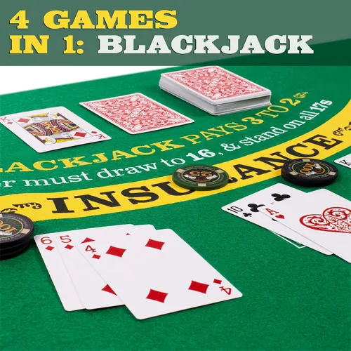 Vista 3 de Brybelly Casino Night - Juego completo 4 en 1 con fieltros, rueda, 100 fichas, dados y cartas para blackjack, craps, ruleta y Texas Hold'em - Tapete