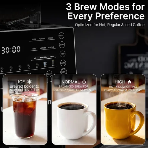 Vista 5 de Cafetera de cocina URintells con molinillo, máquina programable automática Negro mate