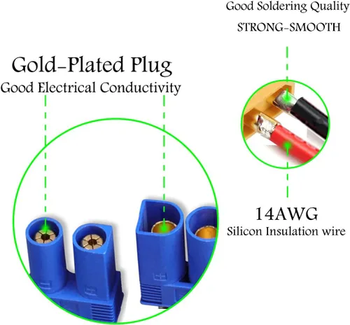 Vista 4 de 5 pares de conectores EC3 macho y hembra con cable de plátano de 14AWG de silicona de 10 cm para batería Lipo de RC (Paquete de 5)
