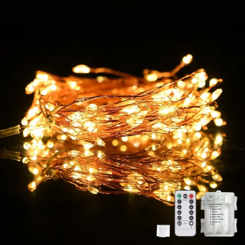 Vista 9 de Dailyart - Cadena de luces LED de 6 pies con 120 microestrellas, funciona con pilas, impermeable, alambre de cobre verde oscuro, para guirnalda