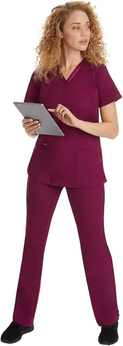 Vista 3 de Healing Hands Scrubs Top 3 bolsillos con cuello en V 2278 Jasmin para mujer, Azul (Aqua Mist)