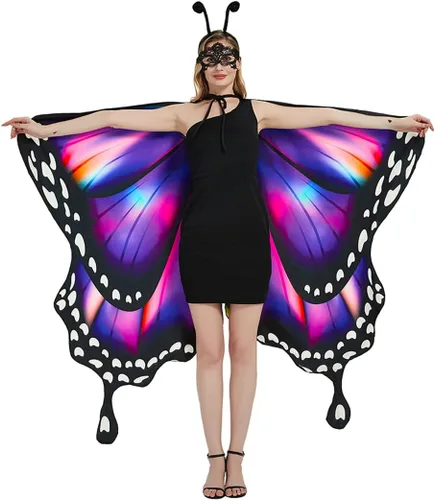 Vista 3 de Disfraz de mariposa de Halloween para mujeres y niñas, tamaño grande, alas de mariposa reversibles de doble cara para adultos y niños
