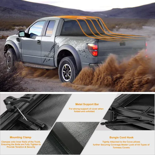 Vista 4 de Cubierta tonneau de vinilo suave de tres pliegues compatible con Nissan Frontier 05-21 Fleetside/Styleside 6 pies 1 pulgada cama