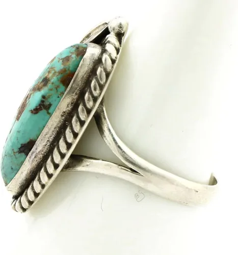 Vista 3 de Anillo Navajo de plata .925 Bisbee turquesa firmado Apache Manufacturing C80s, Plata de ley, turquesa