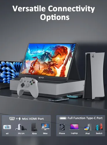 Vista 4 de KYY Monitor portátil 4K de 15.6" Monitor portátil para portátil UHD IPS 3840X2160 Pantalla externa con 100% sRGB y HDR Monitor
