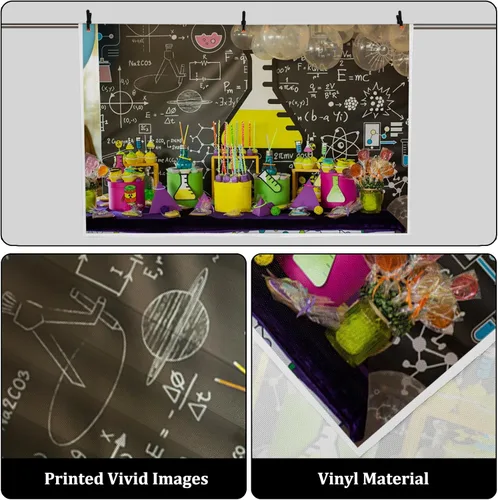 Vista 2 de AOFOTO Telones de fondo creativos de 6 x 4 pies para fotos, química, pizarra, tubos de ensayo, globos, pasteles, dulces, fotografía, fondo de niño