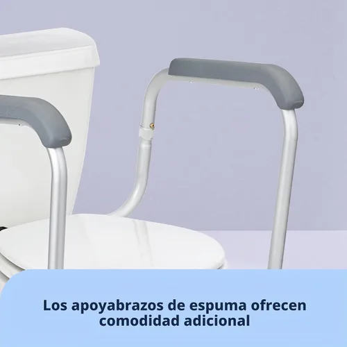 Vista 4 de Riel de seguridad plegable para inodoro con altura ajustable, ajuste universal para asientos estándar o elevados, marco de aluminio, reposabrazos