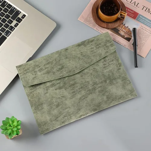 Vista 5 de Carpeta de archivos A4 de cuero PU Portafolio impermeable carpeta sobre con cierre a presión verde militar
