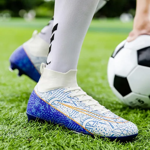 Vista 8 de Zapatos de fútbol para hombre, tacos de fútbol altos, con cordones, antideslizantes, para exteriores, AGFG, béisbol, lacrosse, rugby, botas