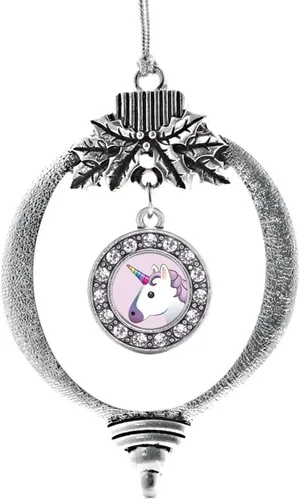 Vista 87 de Inspired Silver - Adorno con dije de cara de carlino - Adornos navideños de círculo de plata con joyas de circonita cúbica