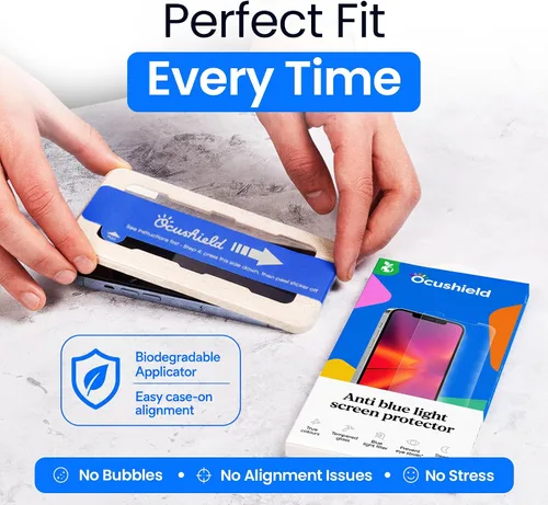 Vista 3 de Ocushield Protector de pantalla de vidrio templado antiluz azul para iPhone XR iPhone 11 6.1" - Protege tus ojos, reduce las migrañas y mejora
