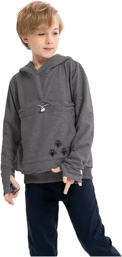 Vista 8 de LINYUCHEN Sudadera con capucha para niños y niñas, con bolsa de gato, sudadera de manga larga con orejas de gato Negro