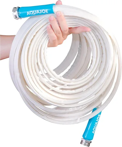 Vista 12 de Aqua Joe AJFJH50-58-RV - Manguera de agua para autocaravana con chaqueta flexible de fibra de grado marino, 50 pies, herramienta de riego