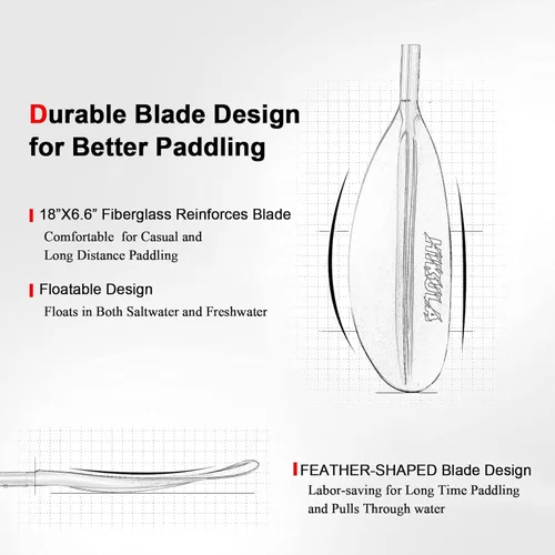 Vista 4 de Kayak Paddle 4 Pieces Aluminum Shaft and PP Blade Floating 86.6in/220cm, 90.5inch/230cm Lightweight Oars