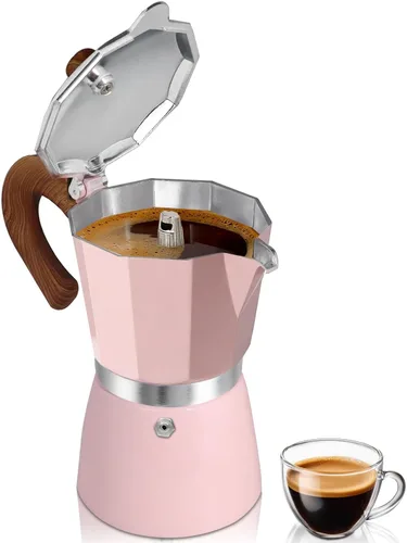 Vista 15 de Cafetera de café para estufa, cafetera de expreso de 3 tazas, olla de moka de aluminio, percolador de 5 oz 150 ml, fácil de preparar para estufas