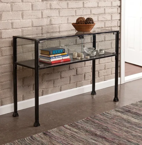 Vista 7 de SEI Furniture - Consola de exhibición de terrario, mesa, color negro y plateado