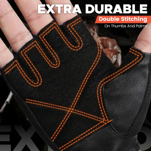 Vista 3 de Guantes de gimnasio BEACE para levantamiento de pesas, con palma de piel antideslizante para entrenamiento, fitness y culturismo para hombres