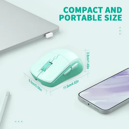 Vista 7 de LeadsaiL Ratón inalámbrico Bluetooth, mouse recargable de computadora de modo dual con botones laterales, diseño ergonómico, clic silencioso, DPI