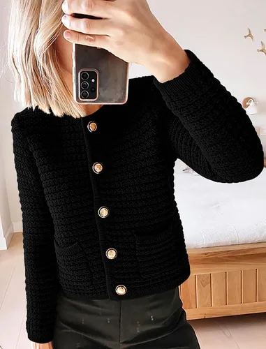 Vista 3 de PRETTYGARDEN Suéteres tipo cárdigan para mujer 2023 para otoño, frente abierto, con botones, manga larga, bolsillos, informal, de punto grueso, ropa