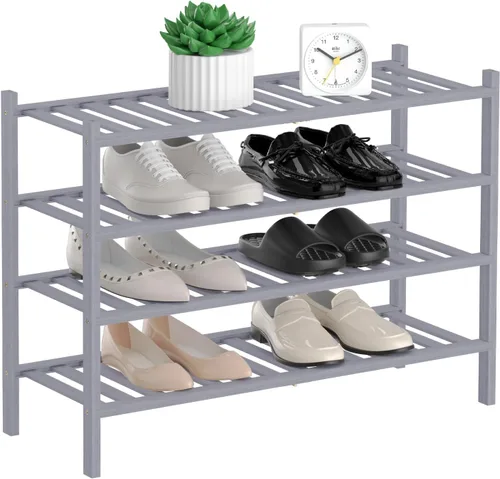 Vista 17 de RONGJlA - Zapatero de bambú de 4 niveles para armario, estante de madera para zapatos, organizador de almacenamiento para entrada, espacio pequeño