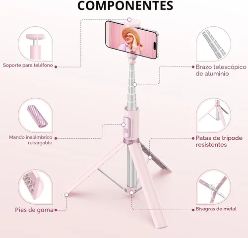 Vista 6 de ATUMTEK Trípode selfie stick de 55", trípode extensible todo en uno de aluminio para teléfono con control remoto Bluetooth recargable para iPhone