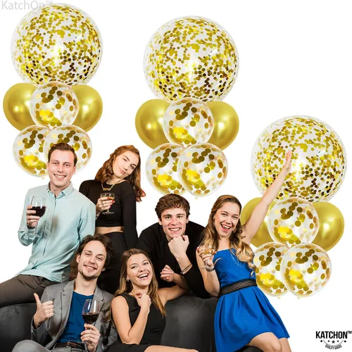 Vista 7 de Katchon, Globos metálicos de confeti dorado – enormes 36 pulgadas, paquete de 21 Globos dorados de látex, decoraciones de Año Nuevo 2026 Globos