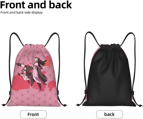 Vista 4 de Anime Kamado Nez-Uko Mochila con cordón para mujeres y hombres Deportes Gym String Sackpack impermeable bolsa de viaje con cordón, Negro -, Classic