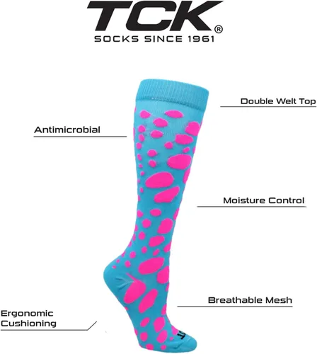Vista 3 de Krazisox - Calcetines de leopardo sobre la pantorrilla turquesa / rosa intenso (Turquoise/Hot Pink)