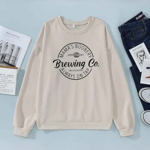 Vista 8 de KEKEMI Women's Crewneck Sweatshirt Long Sleeve Mama's Boobery Pullover Top Breast Feeding Graphic Sweater Brewing Co Shirt