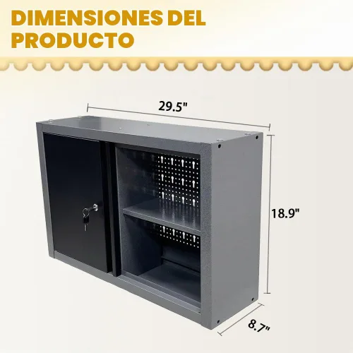 Vista 2 de Gabinete de pared de metal con puerta, 2 estantes extraíbles, armario montado en la pared con cerradura para garaje, taller, almacén