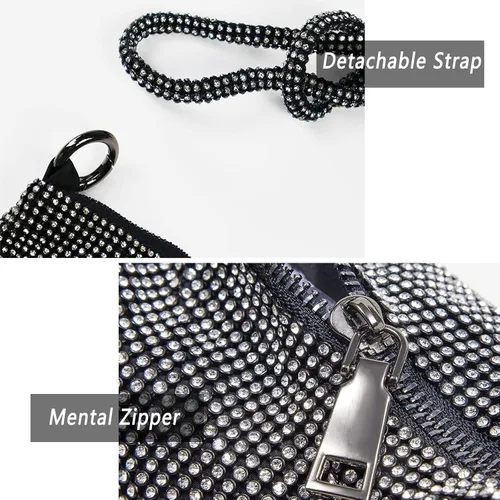 Vista 4 de Bolso Hobo con diamantes de imitación para mujer, elegante bolso de noche brillante plateado con diamantes de imitación, bolso dorado