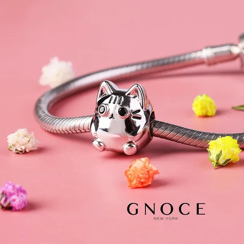 Vista 3 de GNOCE Cute Cat Charm Christmas Charms Gifts 925 Sterling Silver Meow, Play with Me Bead Charm fit for BraceletNecklace Christmas Jewelry Gift for