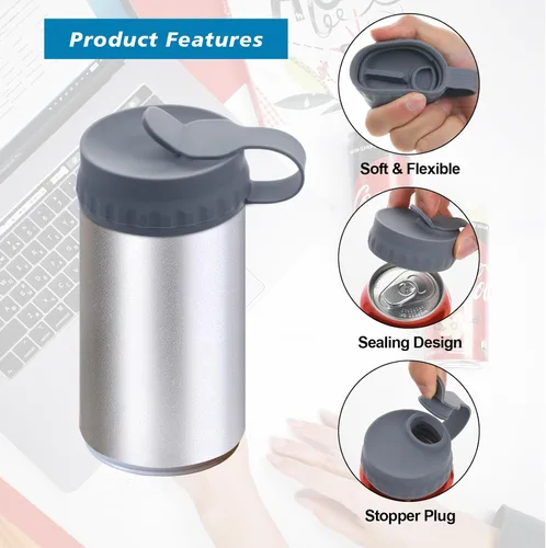 Vista 3 de Cosmos Tapa de silicona para latas de bebidas, tapón antiderrames para latas de bebidas de tamaño regular (gris + amarillo)