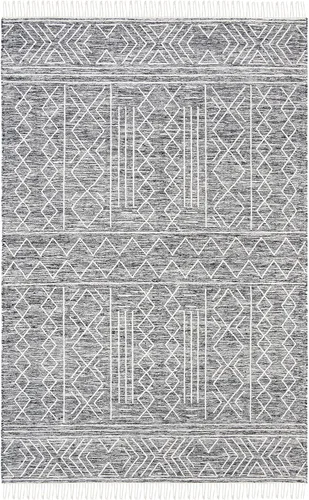 Vista 3 de SAFAVIEH Kilim Collection - Alfombra decorativa de 4 x 6 pies, color negro y marfil, lana marroquí con flecos, hecha a mano, ideal para zonas