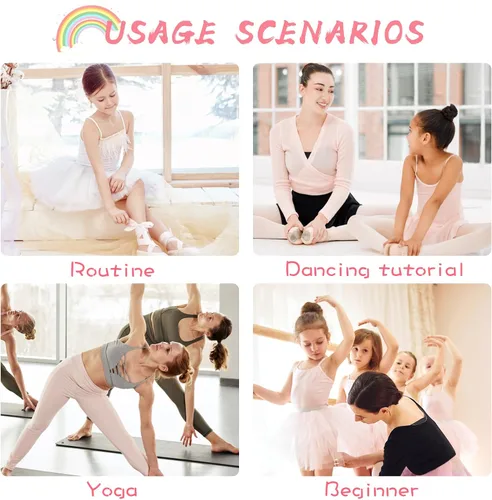 Vista 7 de Zapatos de ballet para niñas, zapatillas de ballet rosas con suela dividida de satén para mujer, zapatos de baile planos con cinta para yoga