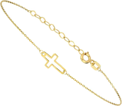Vista 6 de Pulsera de cruz de oro macizo de 14 quilates para mujeres, adolescentes, bebés, pulsera de cruz ajustable de oro real Pulsera chapada en oro