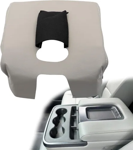 Vista 3 de GXARTS Tapa de consola de cuero gris compatible con Chevy Silverado GMC Sierra Jump Seat 1500 2500 3500 2014-2018