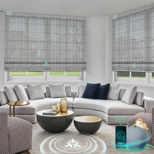 Vista 7 de Yoolax Persianas romanas motorizadas con filtro de luz inteligentes para ventanas compatibles con Alexa, Google Home, Homekit, persianas romanas