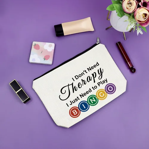 Vista 7 de Sazuwu Regalos para amantes del bingo, regalo de juego para mujeres, bolsa de maquillaje, No necesito terapia, solo necesito jugar al bingo 1 PC