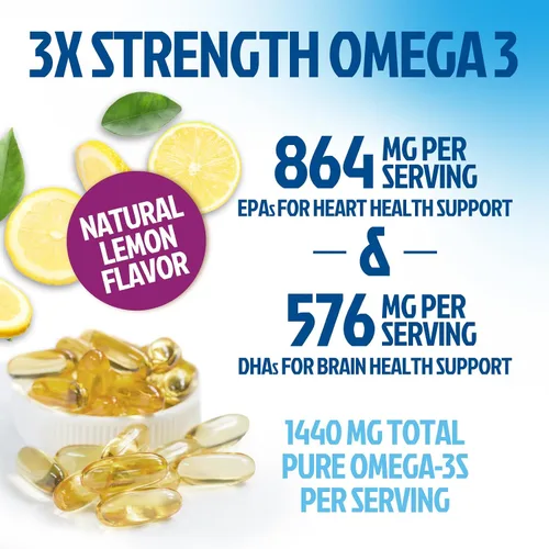 Vista 6 de Suplementos de aceite de pescado Omega 3 – 2400 mg de aceite de pescado por porción – Omega-3 de triple fuerza con ácidos grasos EPA y DHA – Apoyo