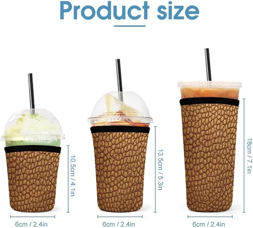 Vista 2 de Golden Leather Texture Reusable Insulated Neoprene Iced Coffee Cup Sleeves 3 Sizes Diving Material Cup Durable Beverage Covers for Cold Coffee Tea