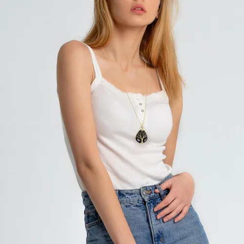 Vista 5 de Collar con colgante de árbol de la vida en forma de lágrima, cristal curativo, collar de piedra natural, alambre de cobre dorado, joyería